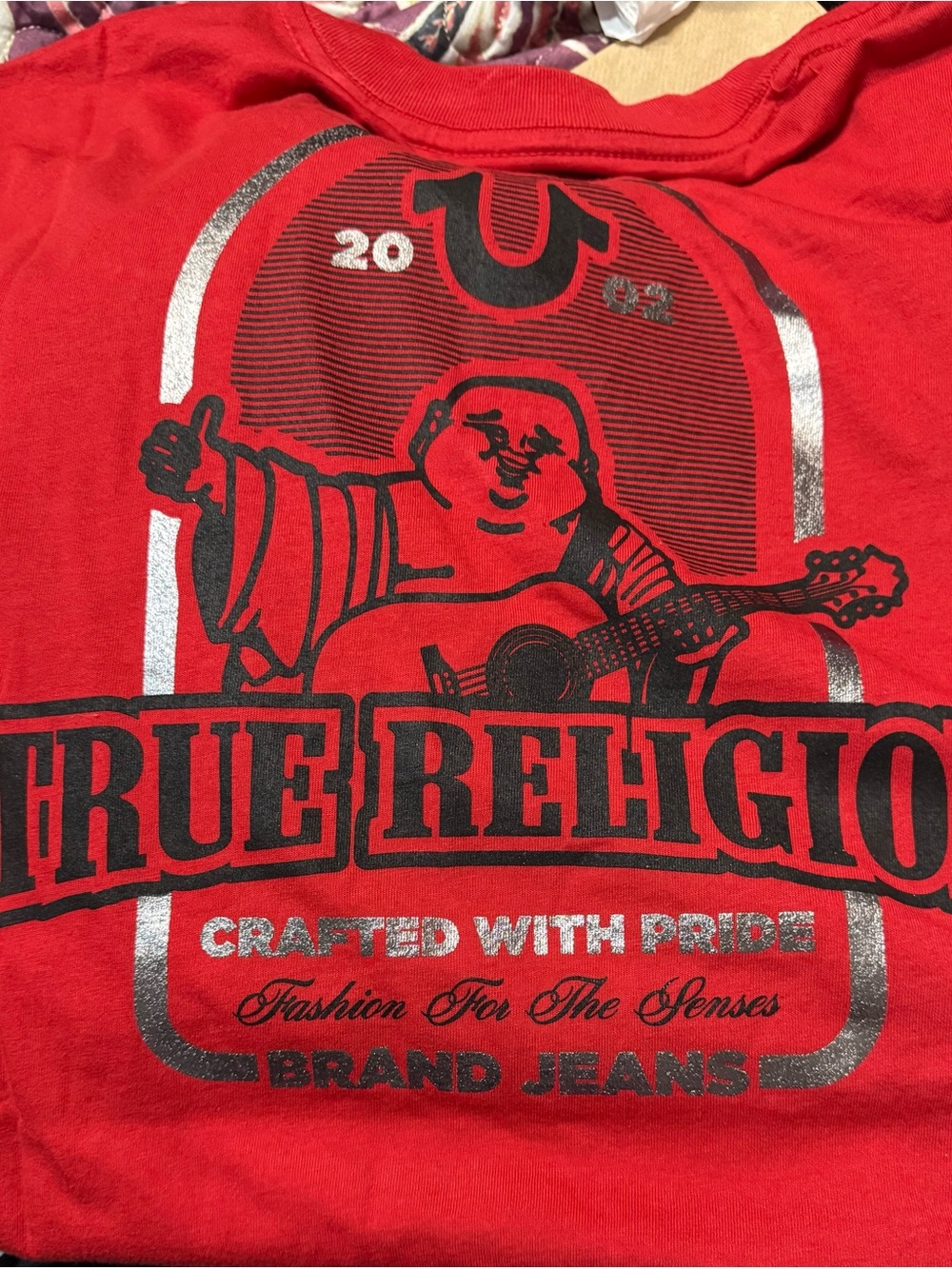 True Religion Red Graphic Tee with Metallic Accent